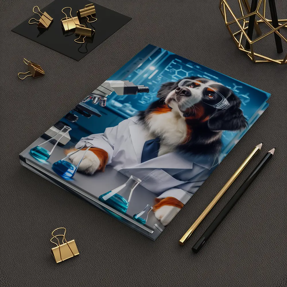 Bernese Mountain Dog Scientist Laboratory Setting – Notebooks