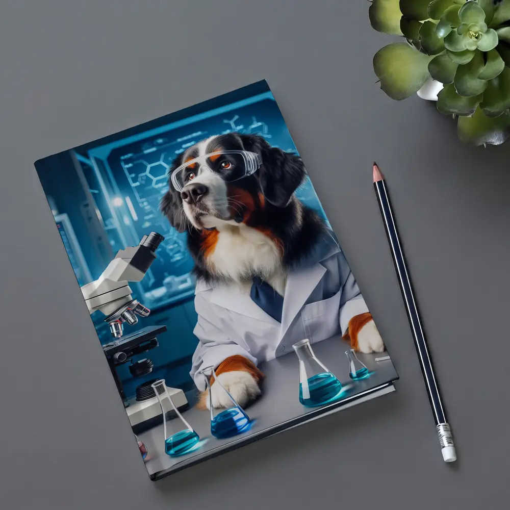 Bernese Mountain Dog Scientist Laboratory Setting – Notebooks