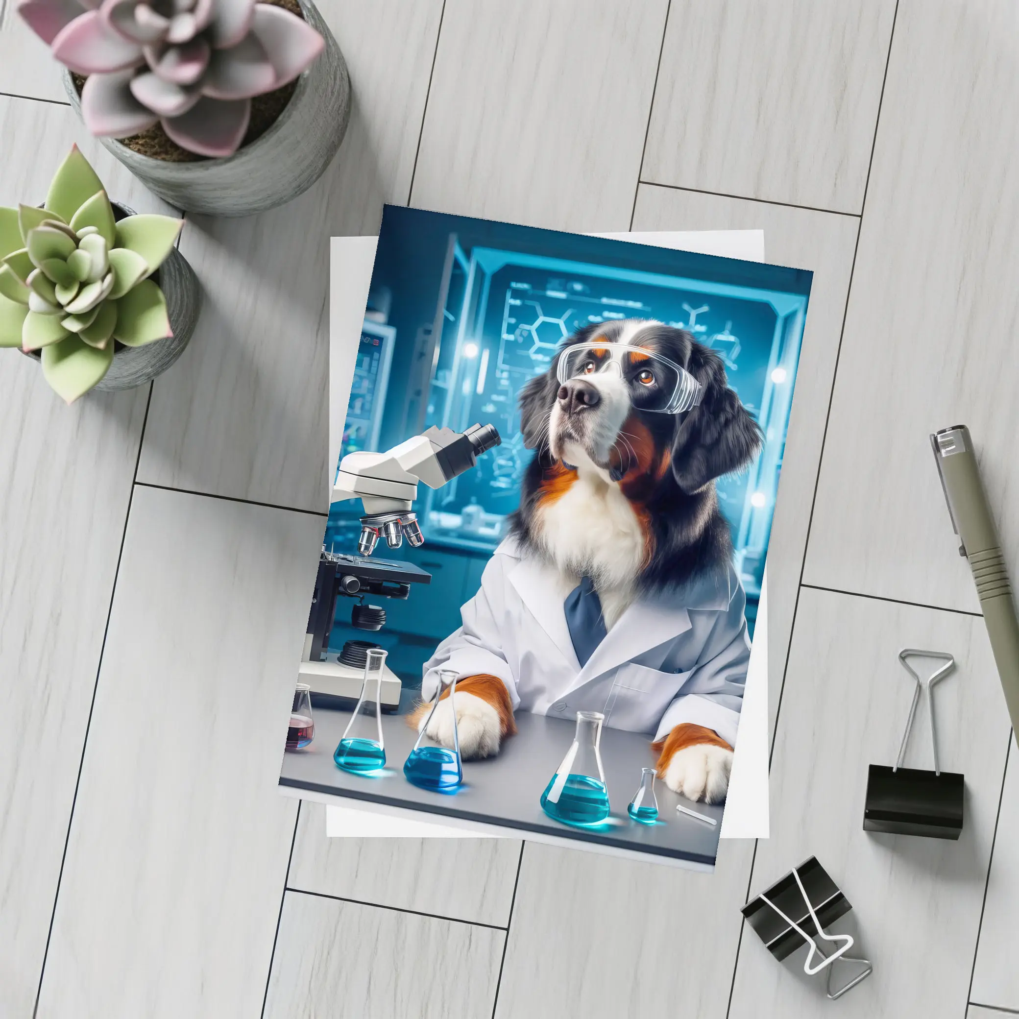 Bernese Mountain Dog Scientist Laboratory Setting – Postcards