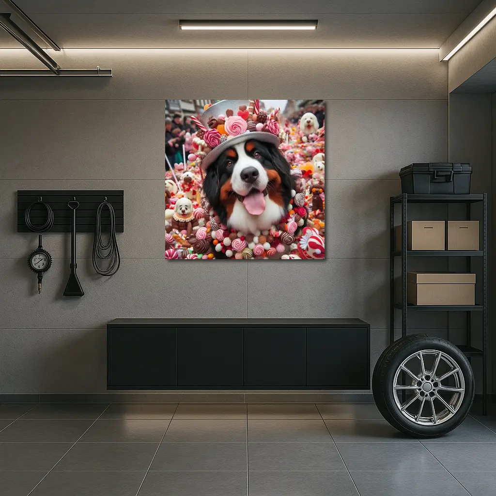 Bernese Mountain Dog Candy Wonderland Scene – Wall Art