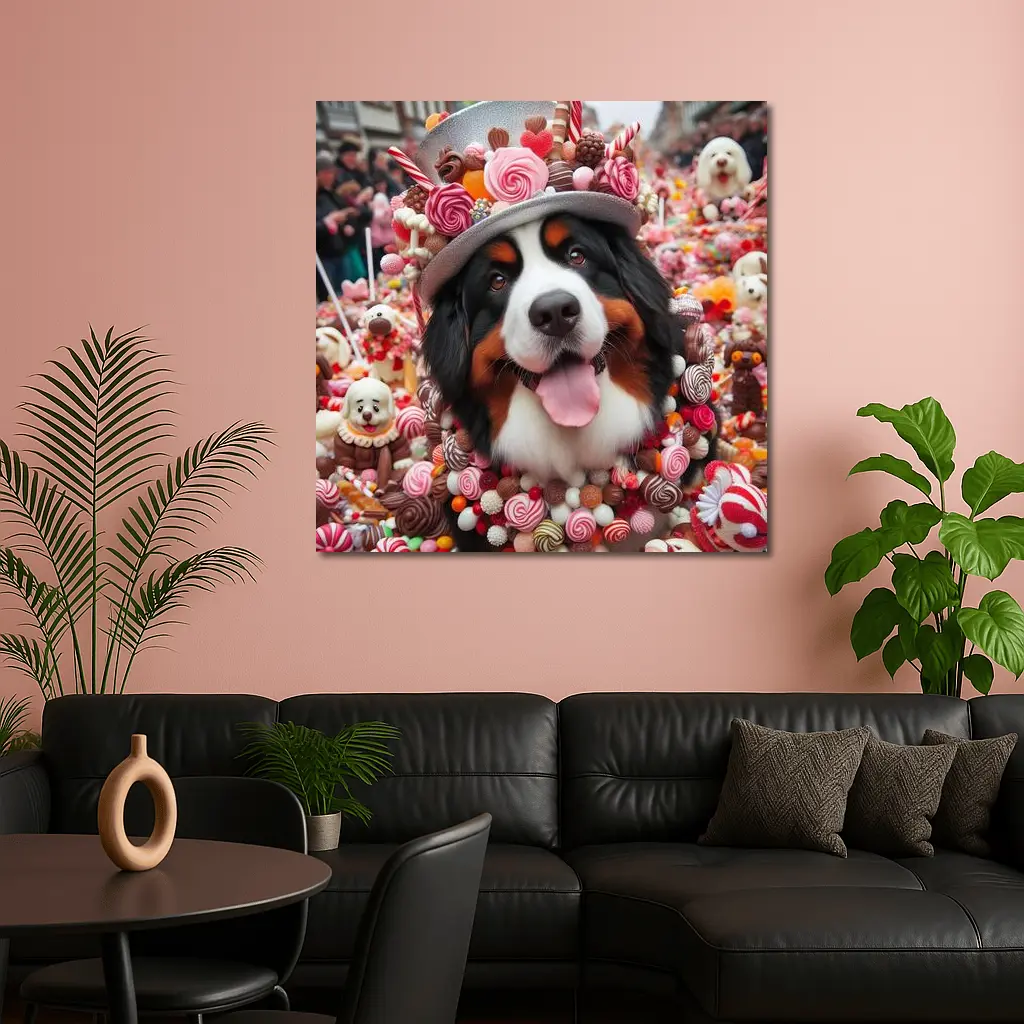 Bernese Mountain Dog Candy Wonderland Scene – Wall Art