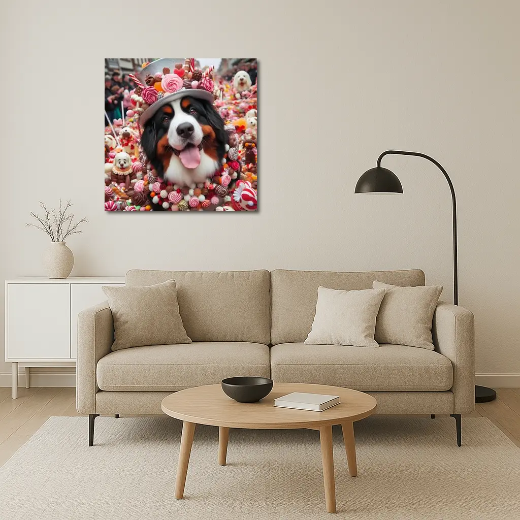 Bernese Mountain Dog Candy Wonderland Scene – Wall Art