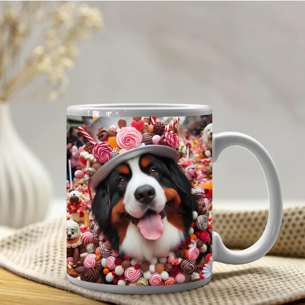 Bernese Mountain Dog Candy Wonderland Scene – Mugs