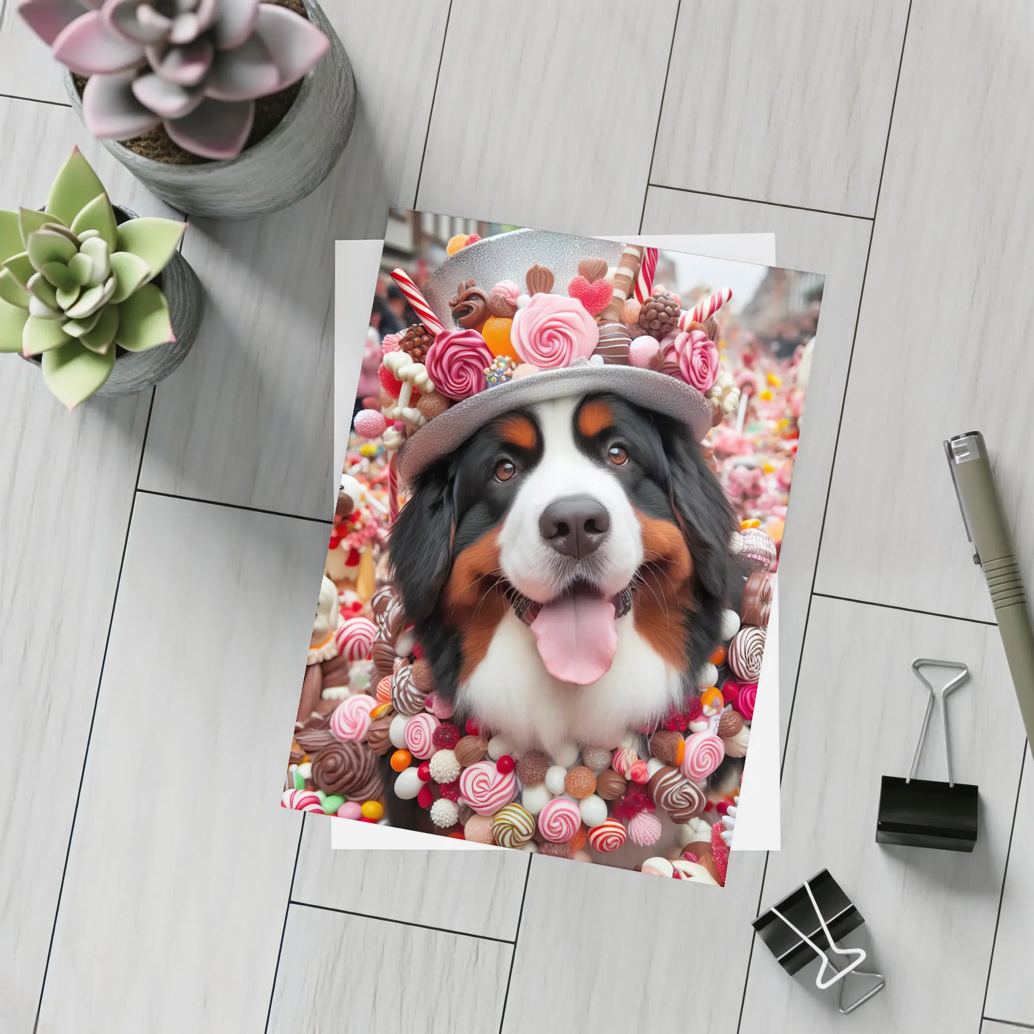 Bernese Mountain Dog Candy Wonderland Scene – Postcards