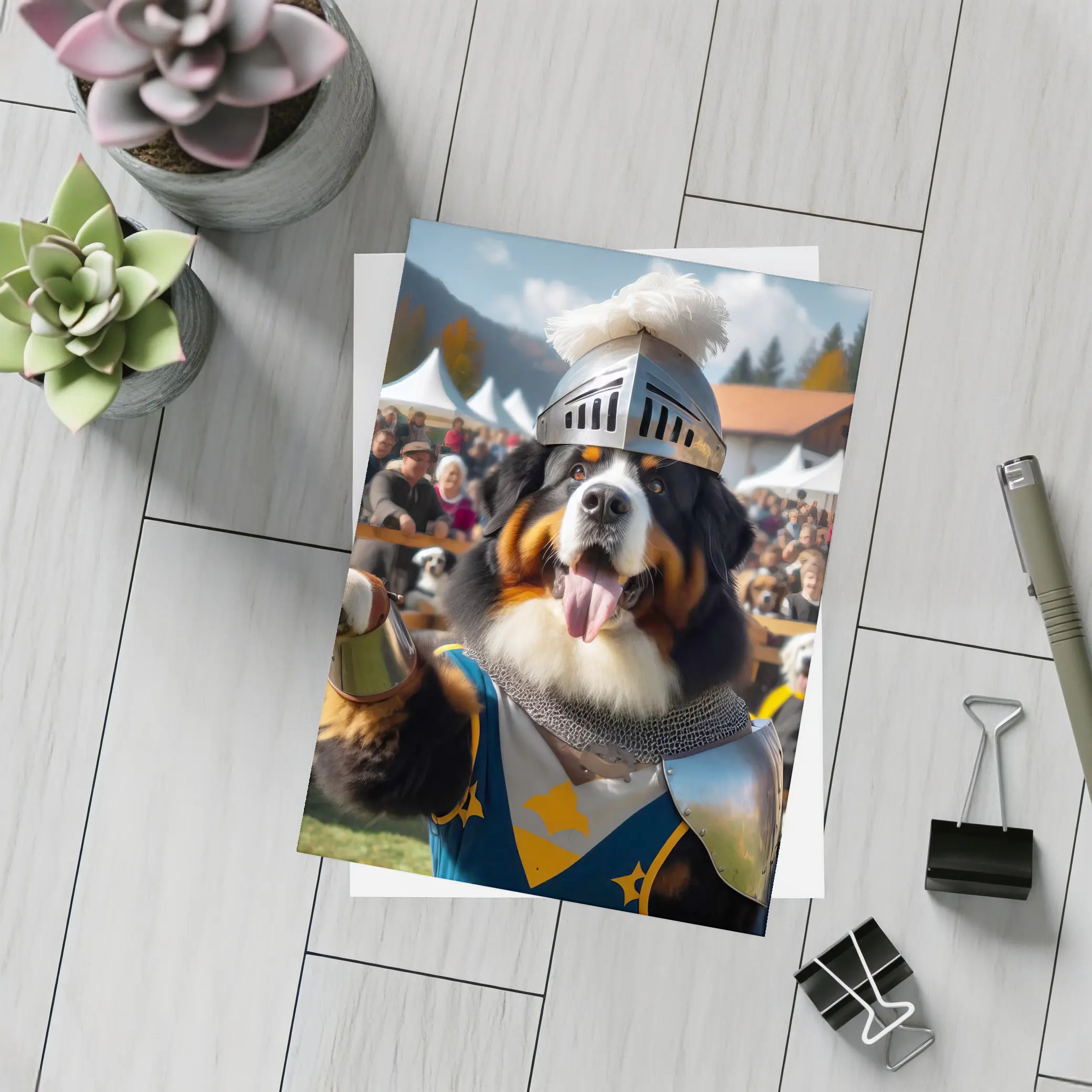 Bernese Mountain Dog Knight Armor Crowd – Postcards