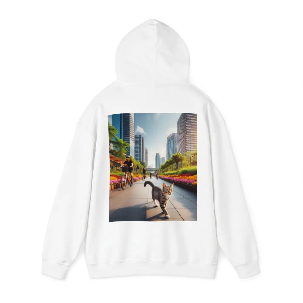 Tabby Cat City Park Bicycle Path Scene – Hoodies