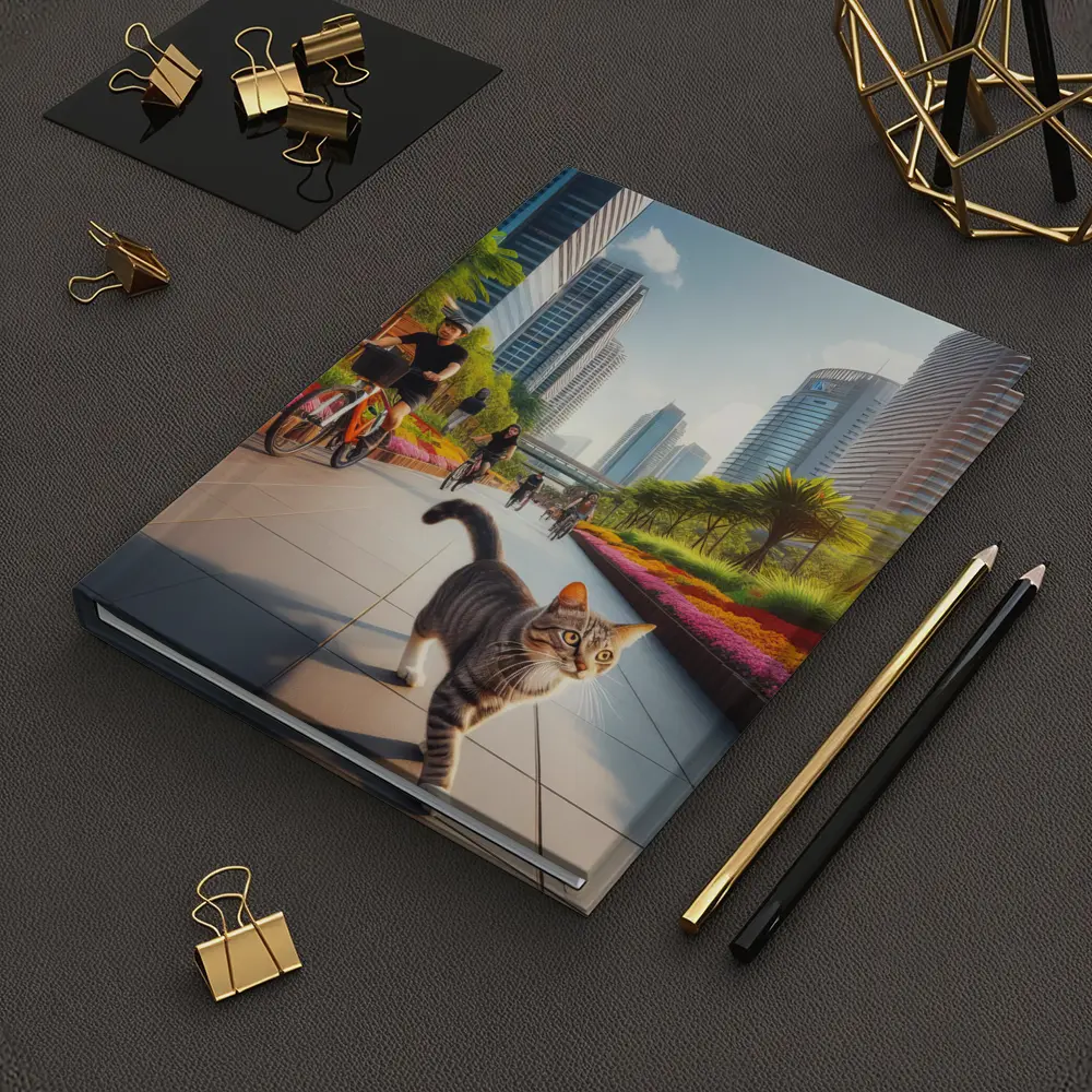 Tabby Cat City Park Bicycle Path Scene – Notebooks