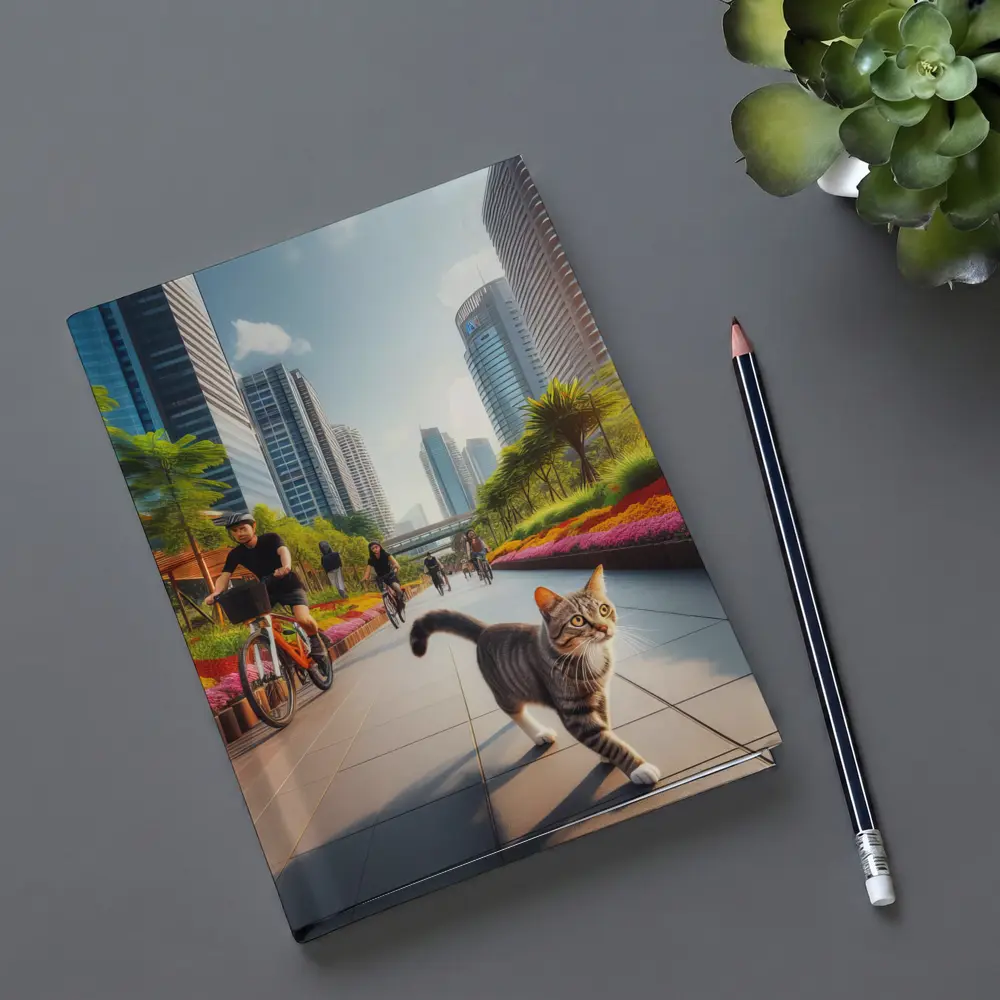 Tabby Cat City Park Bicycle Path Scene – Notebooks