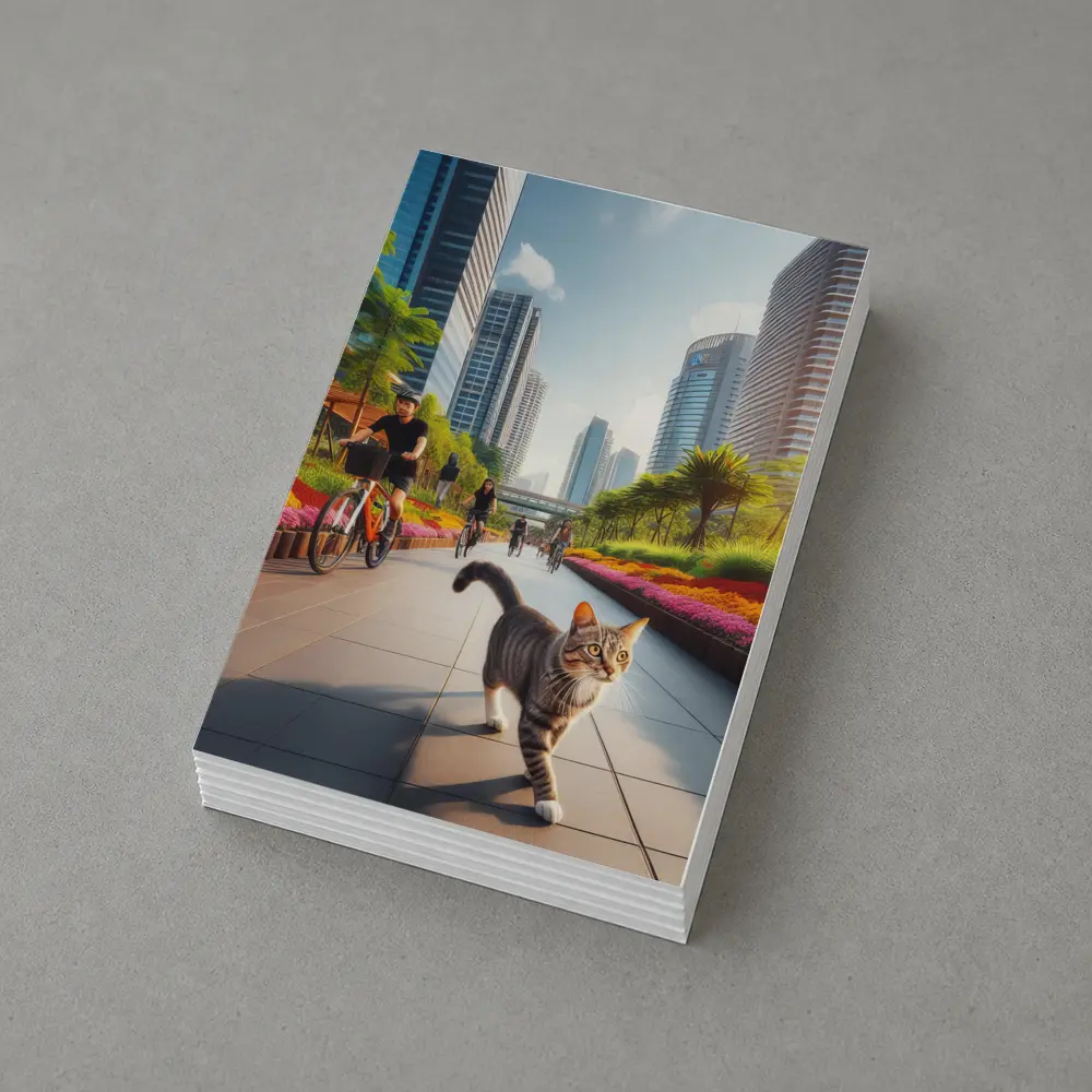 Tabby Cat City Park Bicycle Path Scene – Postcards