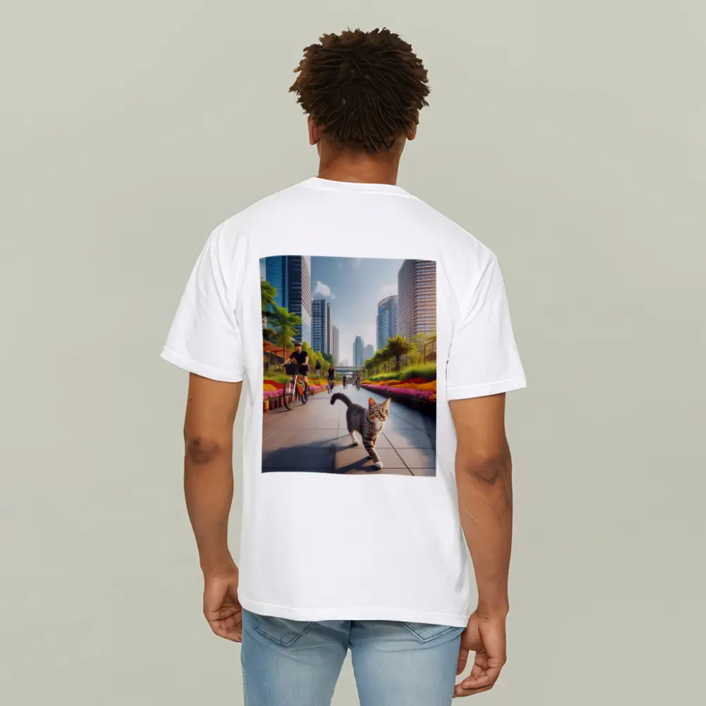 Tabby Cat City Park Bicycle Path Scene – T-Shirts