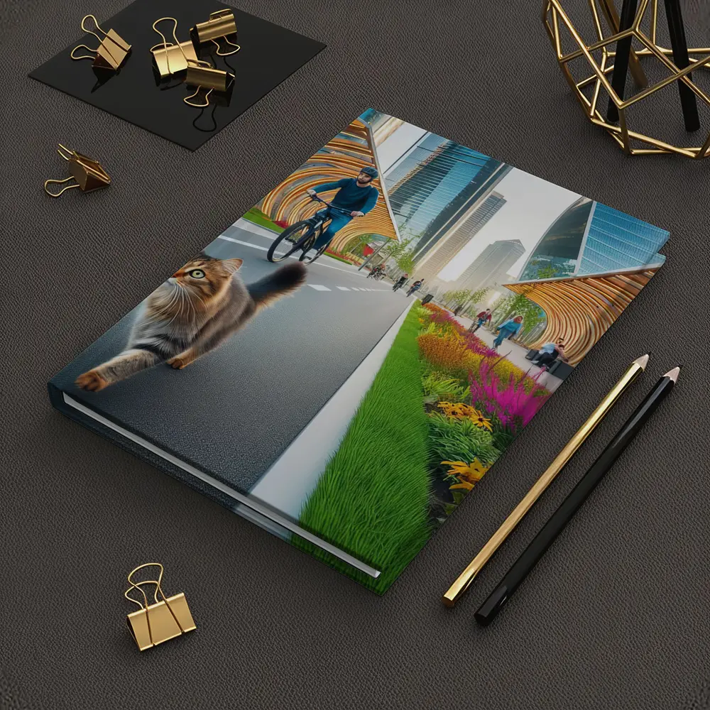 Tabby Cat Walking Urban City Bike Lane – Notebooks