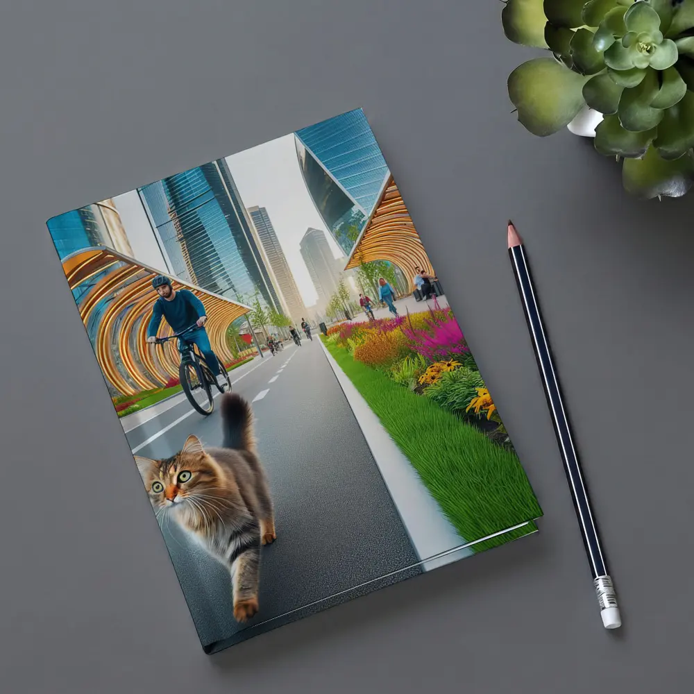 Tabby Cat Walking Urban City Bike Lane – Notebooks