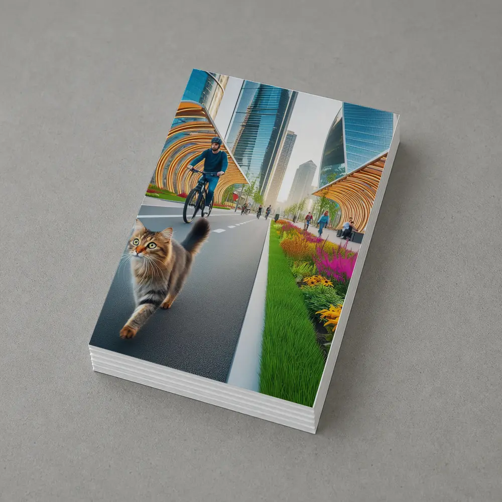 Tabby Cat Walking Urban City Bike Lane – Postcards