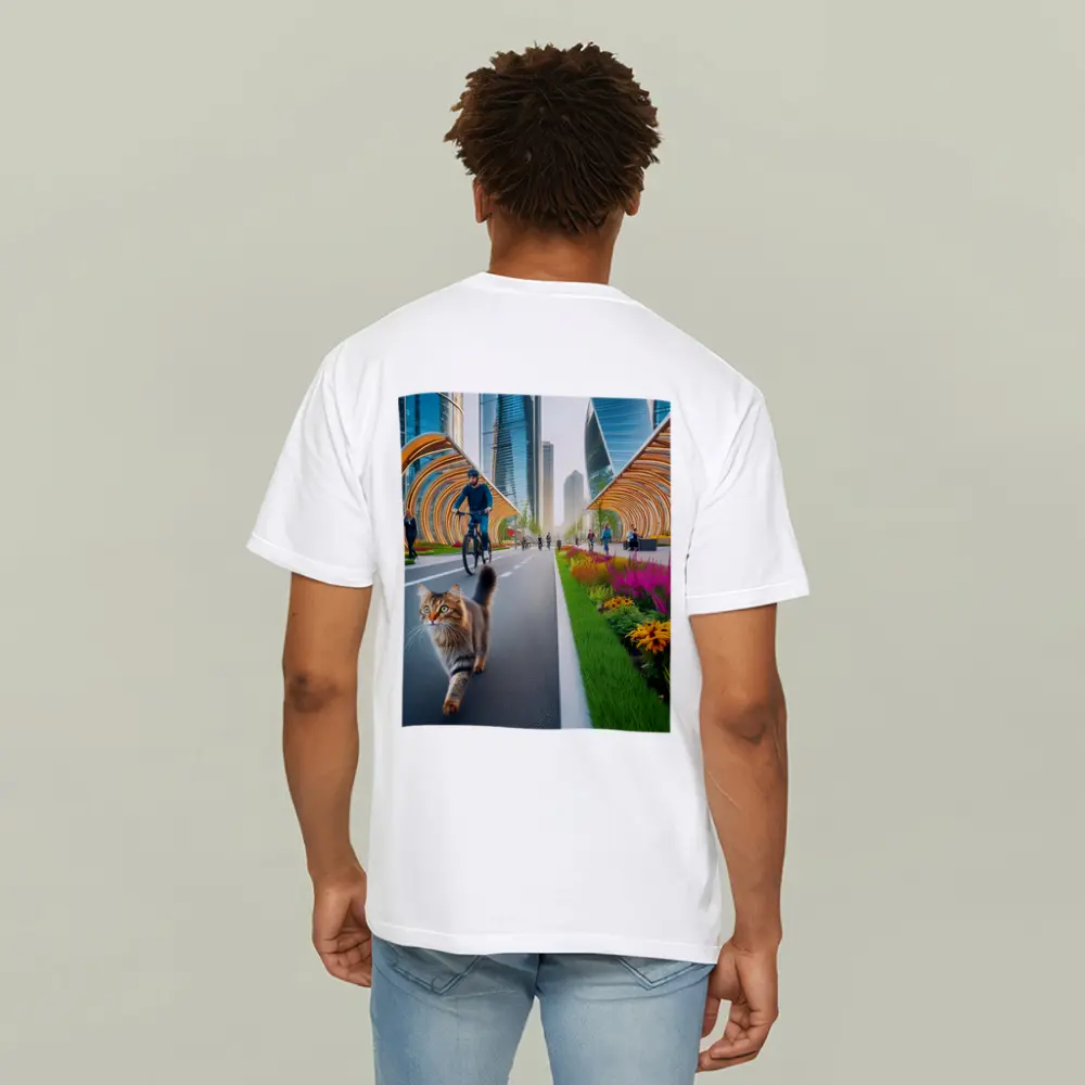 Tabby Cat Walking Urban City Bike Lane – T-Shirts