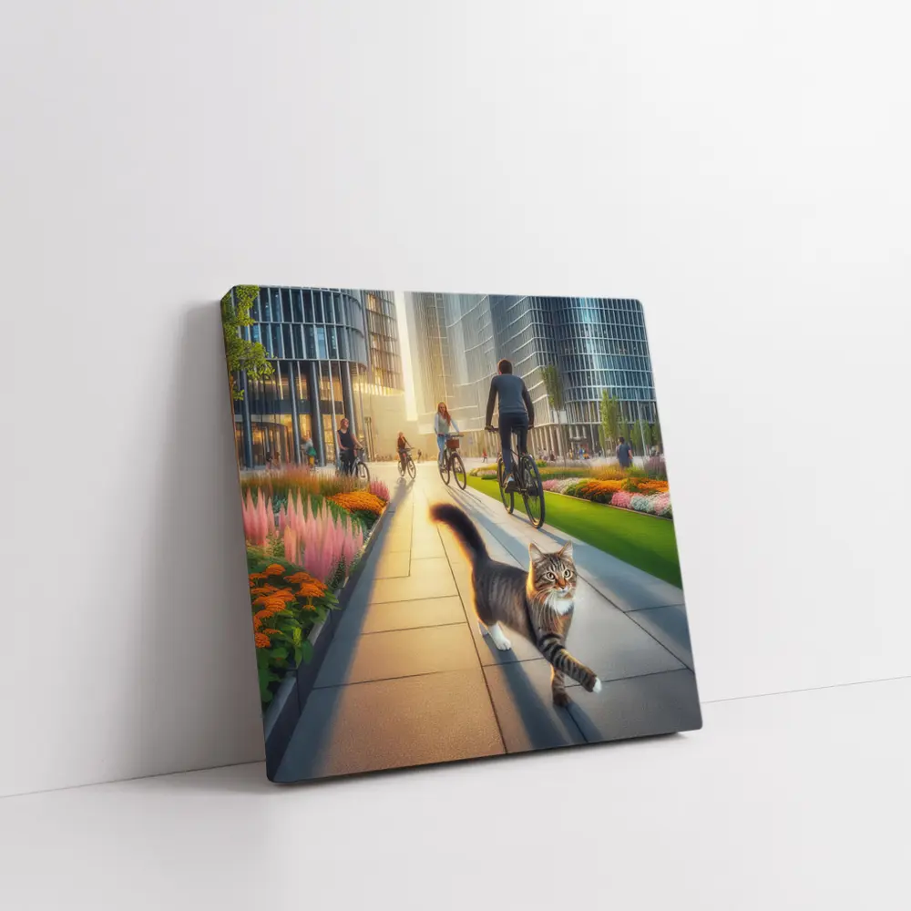 Tabby Cat Walking City Park Cyclists – Wall Art