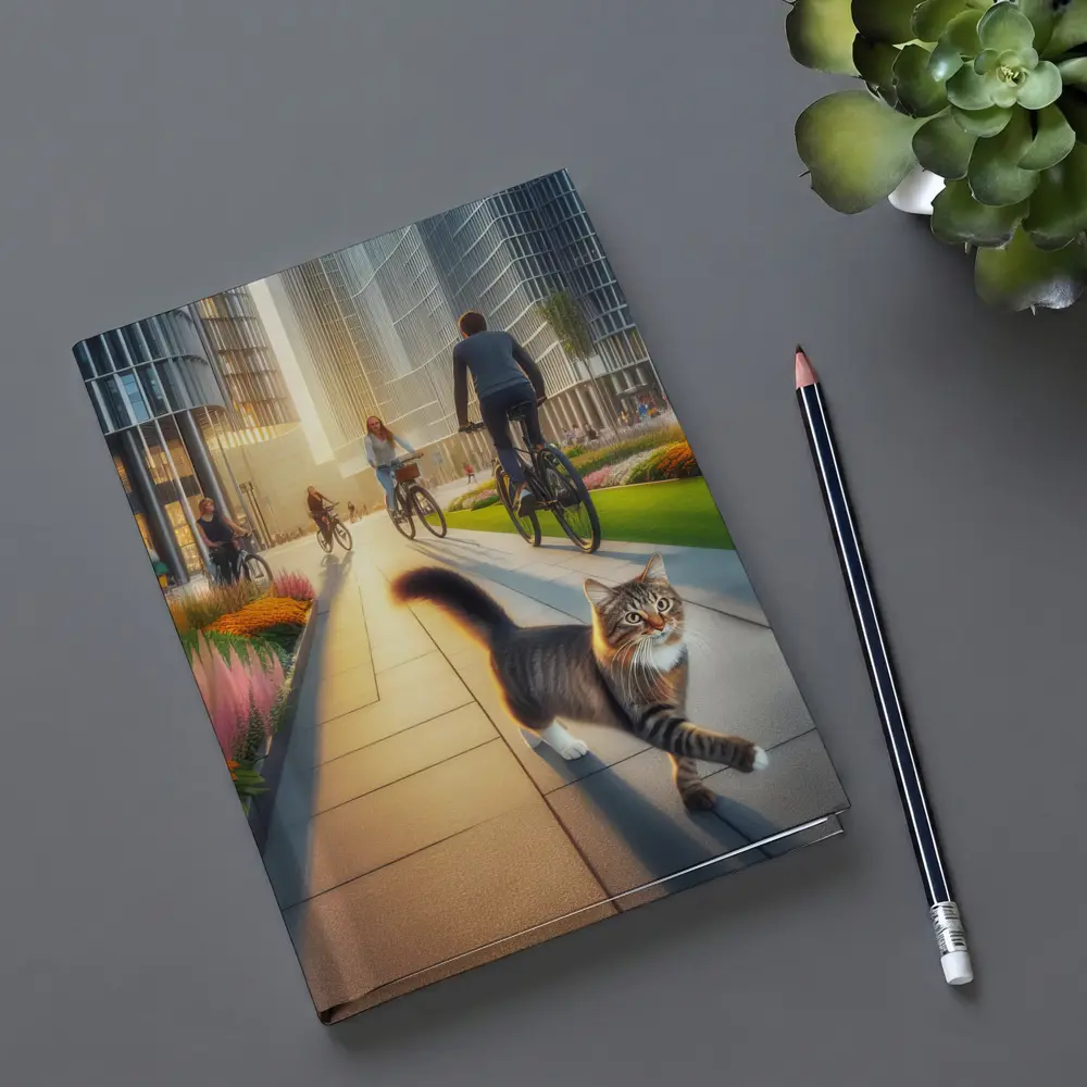Tabby Cat Walking City Park Cyclists – Notebooks