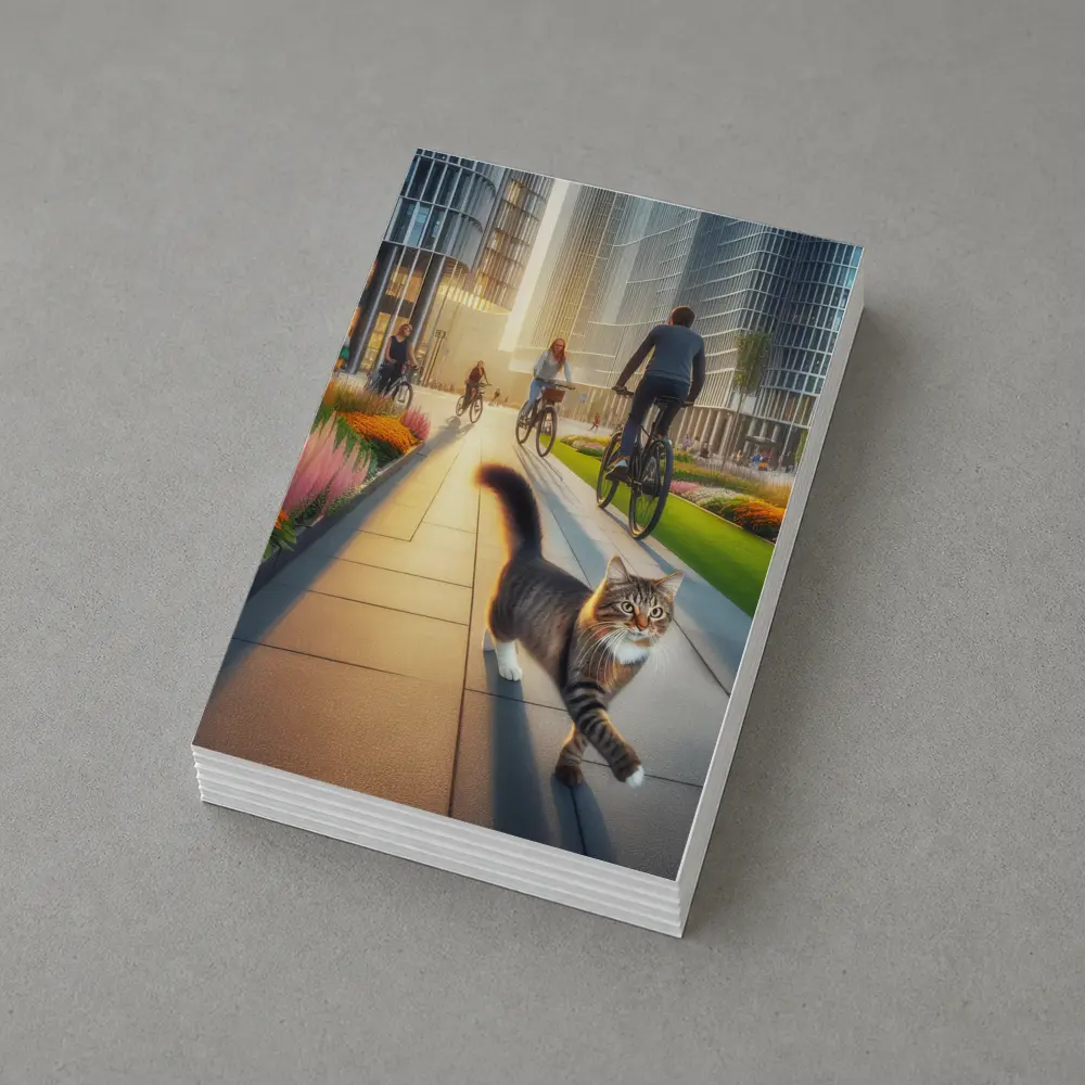 Tabby Cat Walking City Park Cyclists – Postcards
