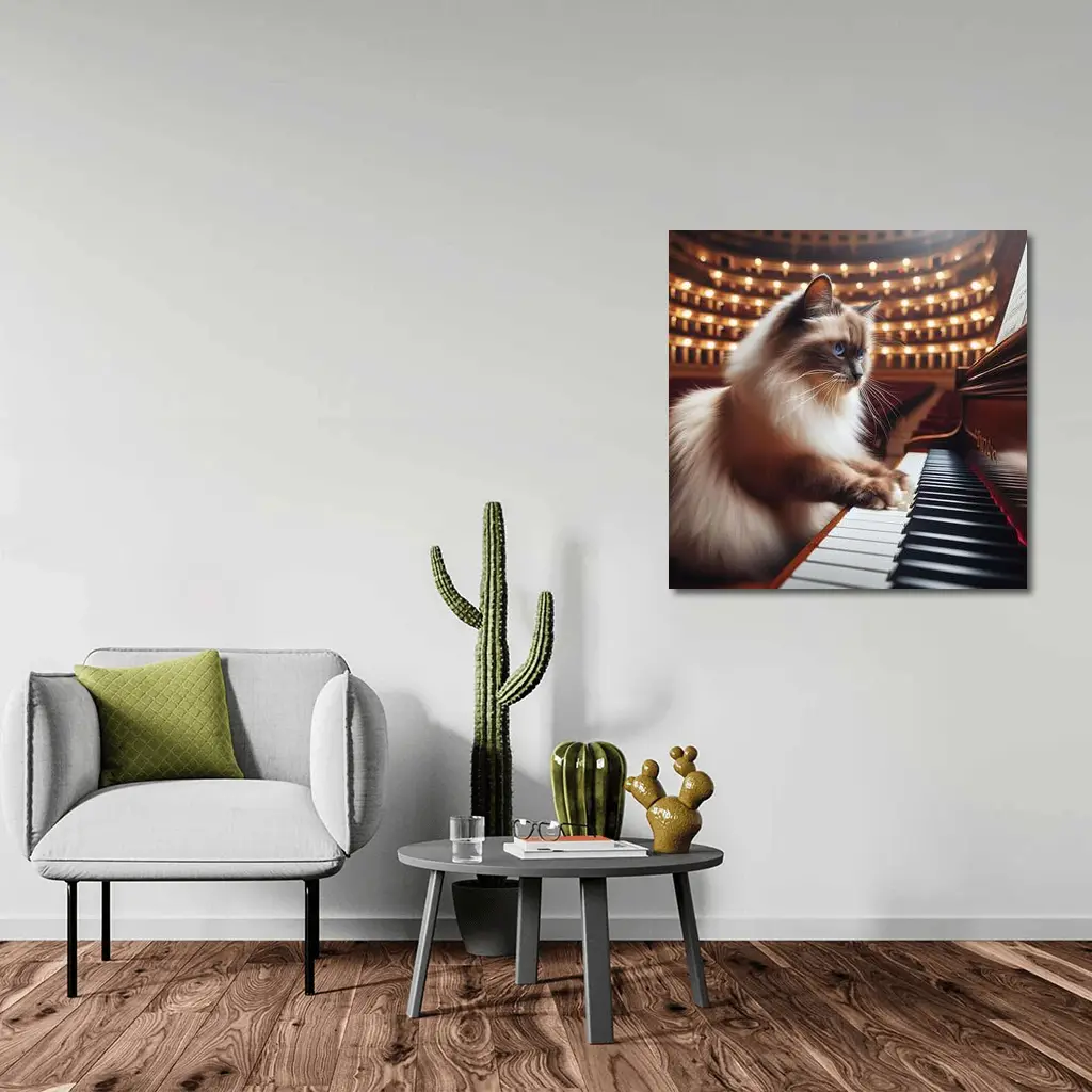 Ragdoll Cat Playing Piano Concert Hall – Wall Art