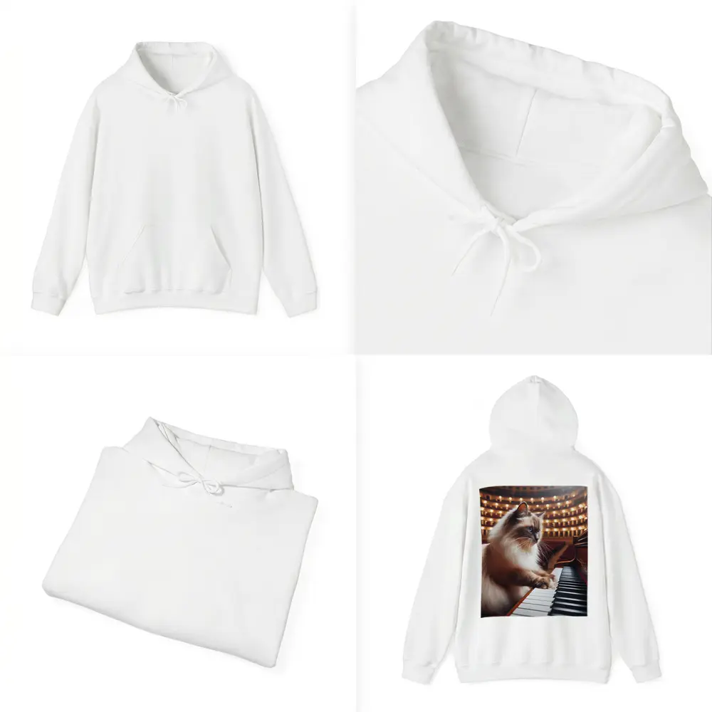 Ragdoll Cat Playing Piano Concert Hall – Hoodies