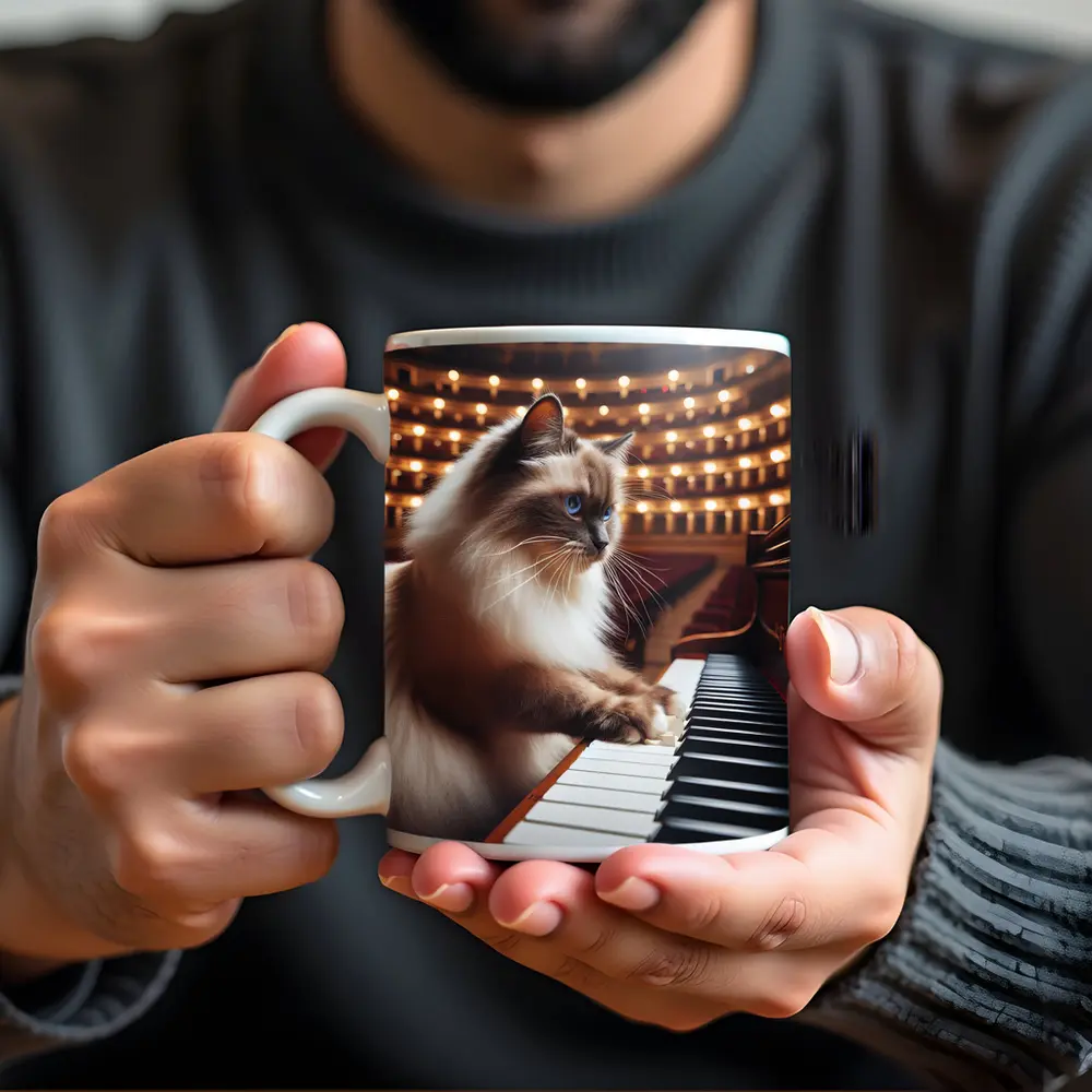 Ragdoll Cat Playing Piano Concert Hall – Mugs