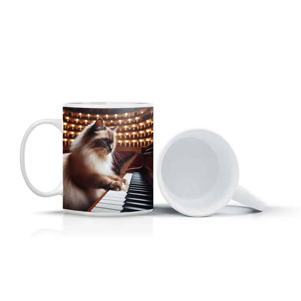 Ragdoll Cat Playing Piano Concert Hall – Mugs