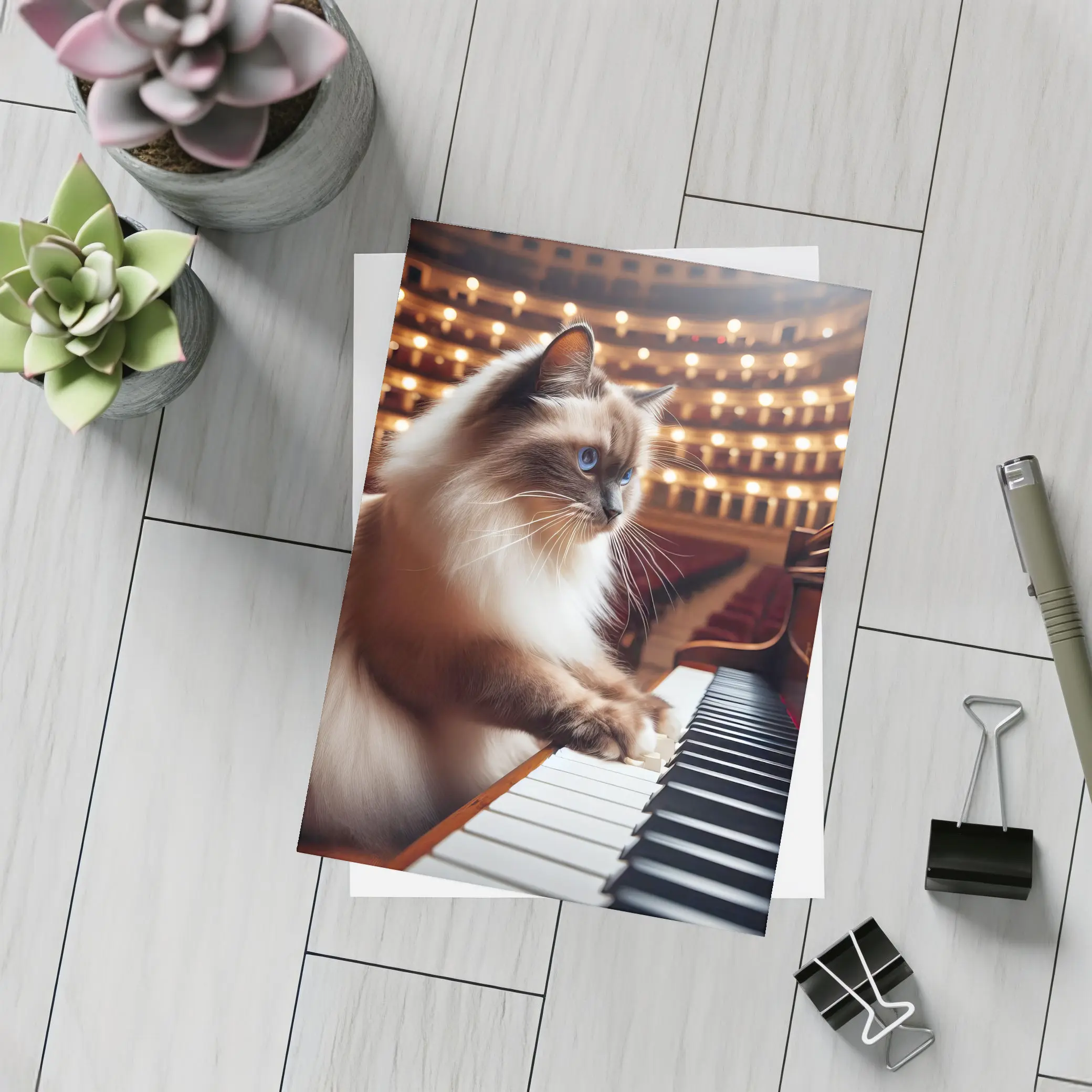 Ragdoll Cat Playing Piano Concert Hall – Postcards