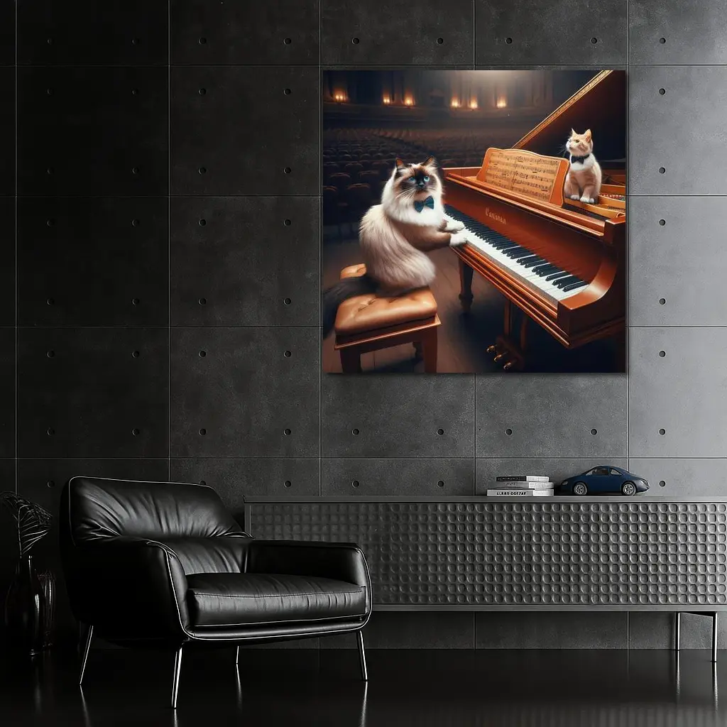 Ragdoll Cat Playing Grand Piano Concert Hall – Wall Art