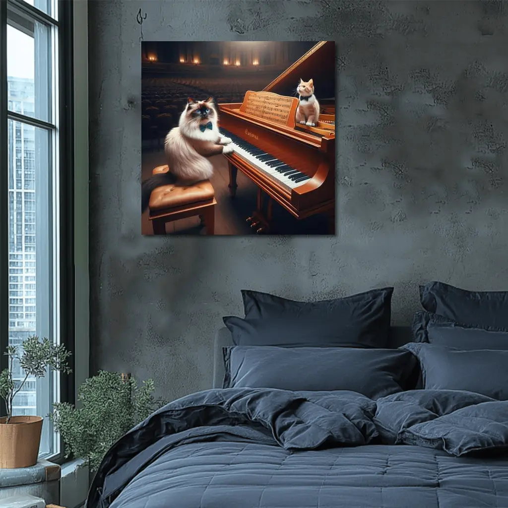 Ragdoll Cat Playing Grand Piano Concert Hall – Wall Art