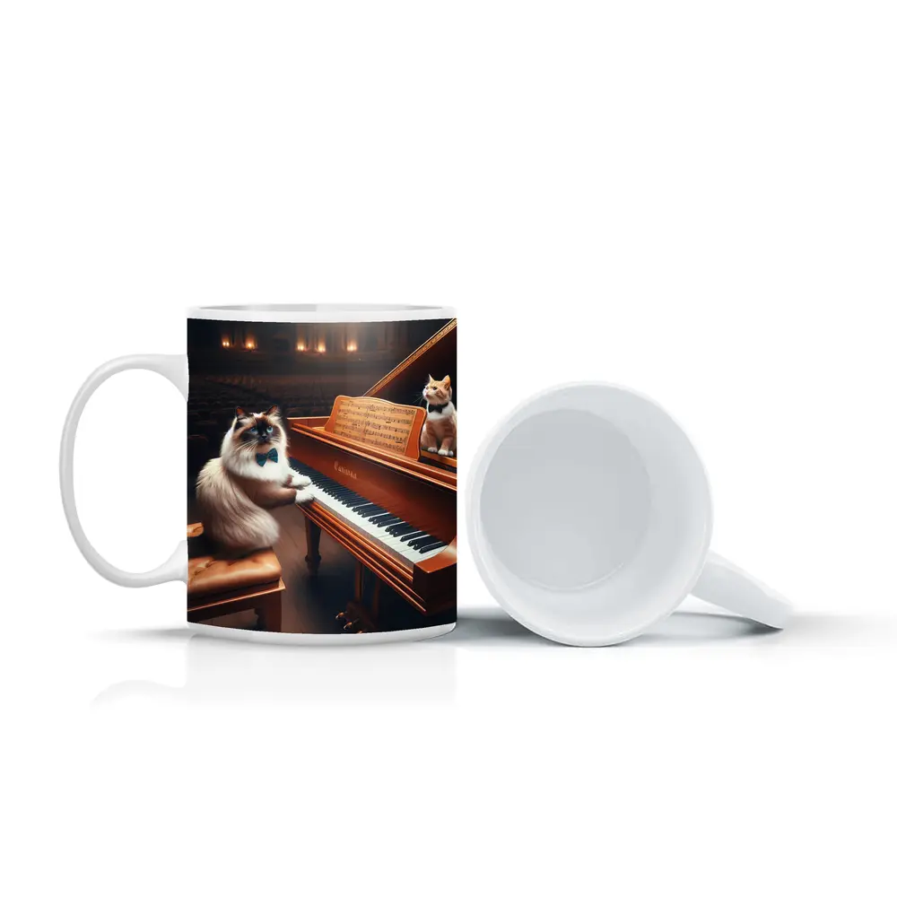 Ragdoll Cat Playing Grand Piano Concert Hall – Mugs