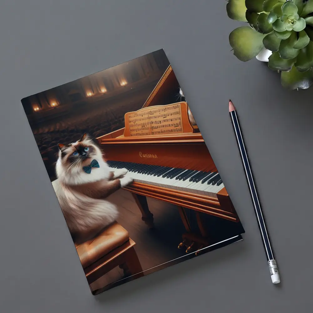 Ragdoll Cat Playing Grand Piano Concert Hall – Notebooks