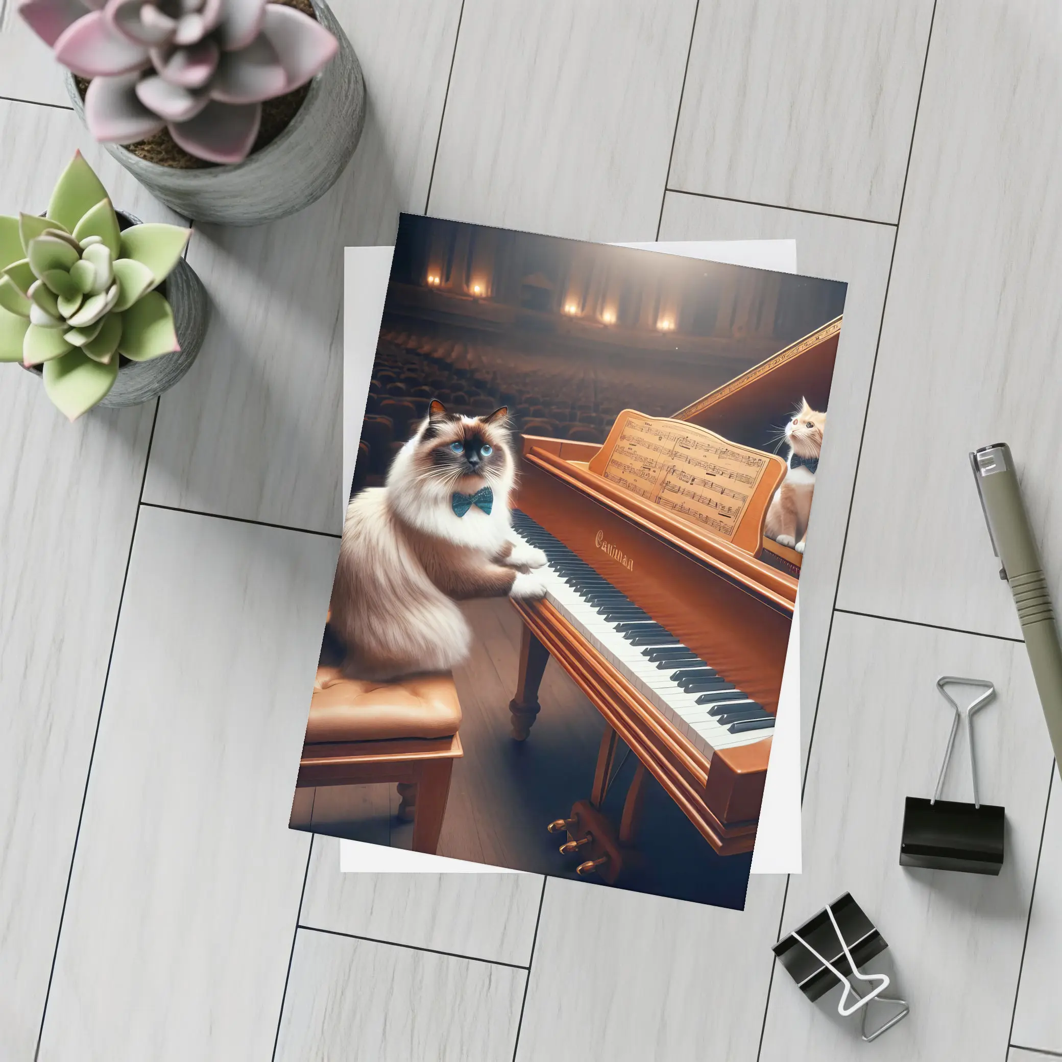 Ragdoll Cat Playing Grand Piano Concert Hall – Postcards