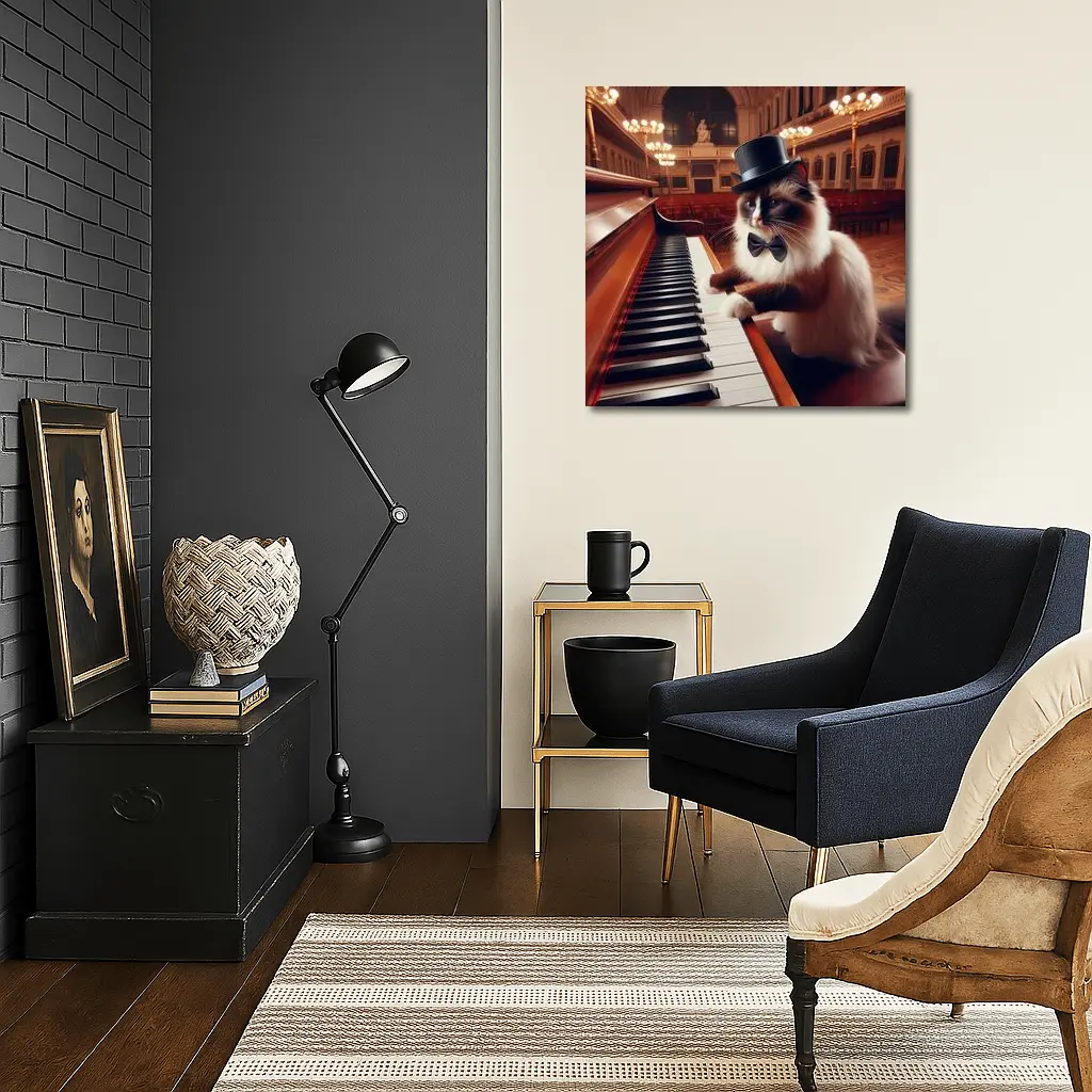 Ragdoll Cat Playing Piano Concert Hall – Wall Art