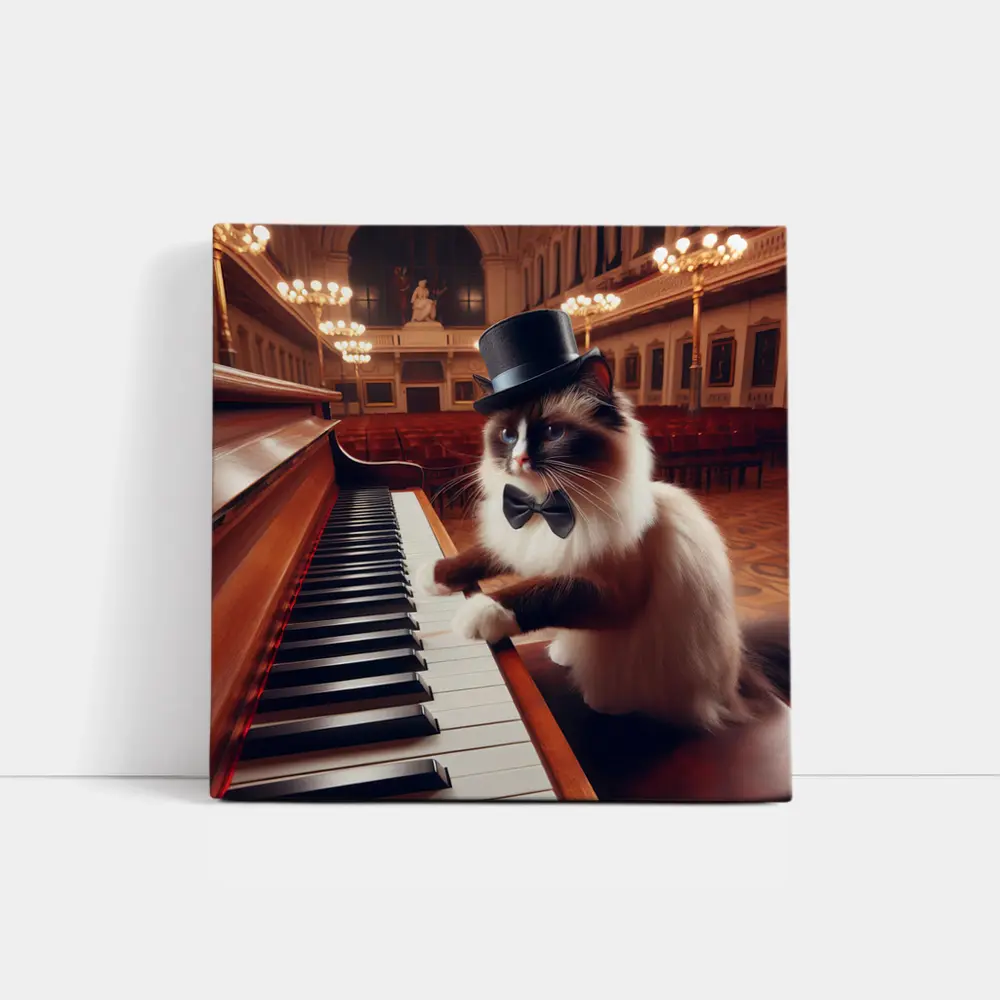 Ragdoll Cat Playing Piano Concert Hall – Wall Art