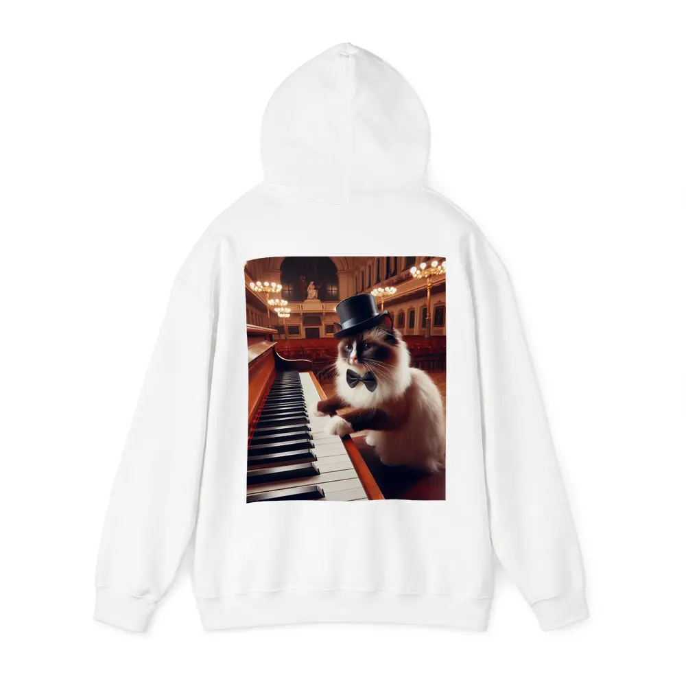 Ragdoll Cat Playing Piano Concert Hall – Hoodies