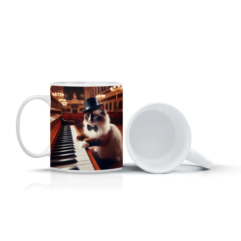 Ragdoll Cat Playing Piano Concert Hall – Mugs