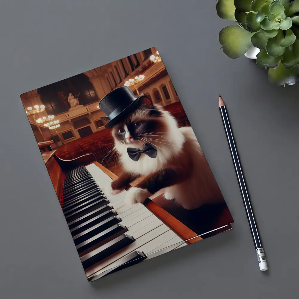 Ragdoll Cat Playing Piano Concert Hall – Notebooks
