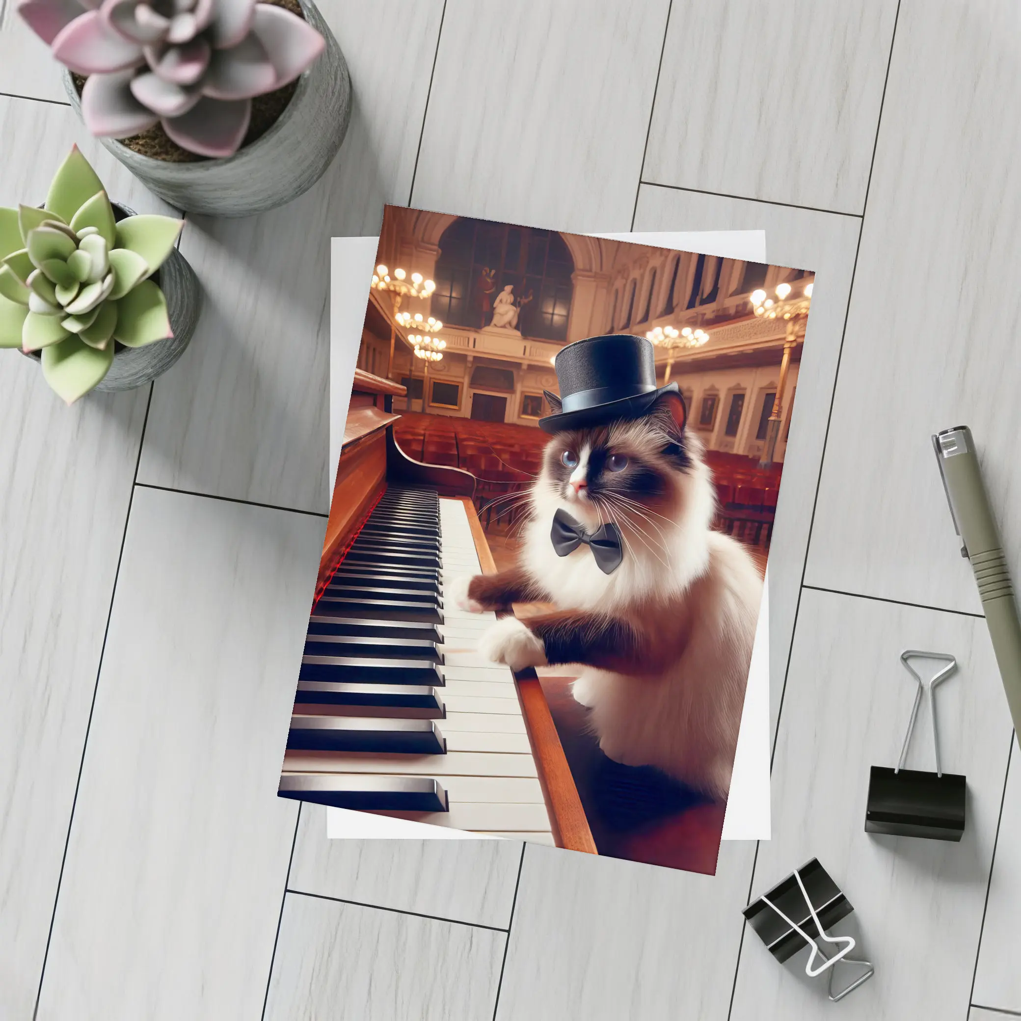 Ragdoll Cat Playing Piano Concert Hall – Postcards