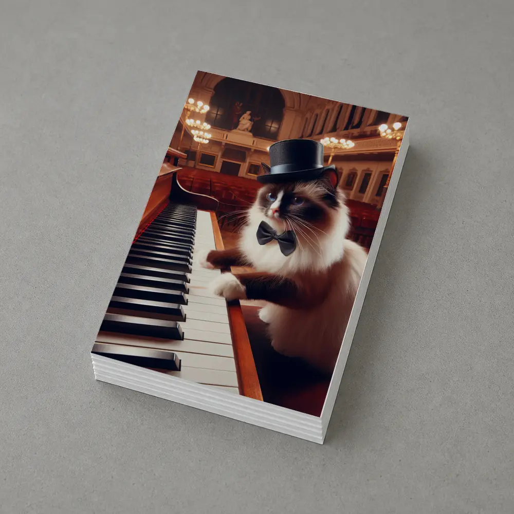 Ragdoll Cat Playing Piano Concert Hall – Postcards
