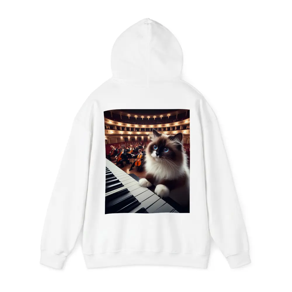 Ragdoll Cat Playing Piano Concert Hall – Hoodies