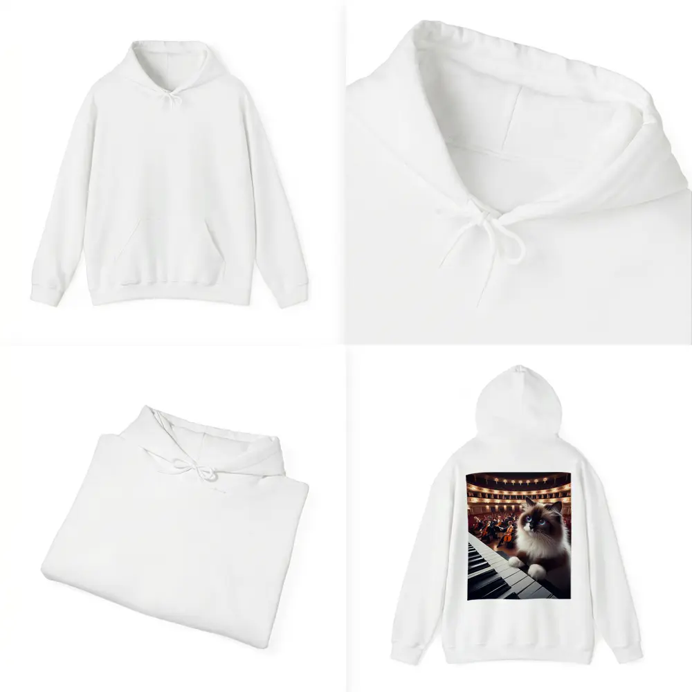 Ragdoll Cat Playing Piano Concert Hall – Hoodies
