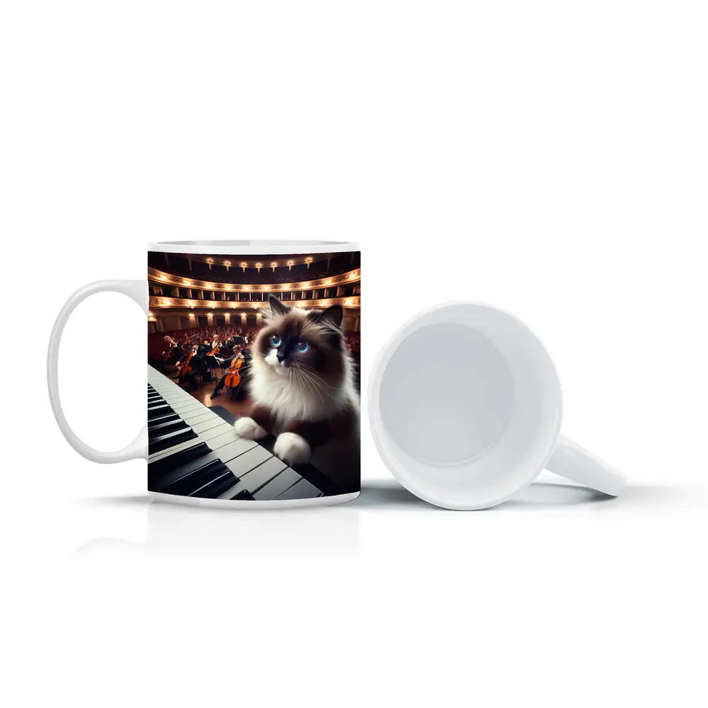 Ragdoll Cat Playing Piano Concert Hall – Mugs