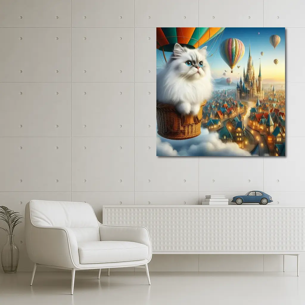 Persian Cat Hot Air Balloon Fantasy City – Wall Art
