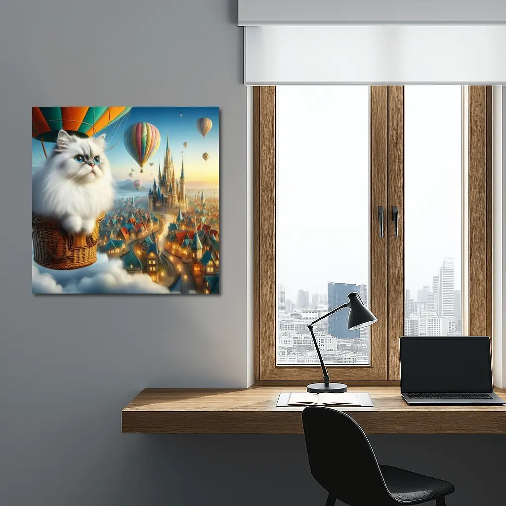 Persian Cat Hot Air Balloon Fantasy City – Wall Art