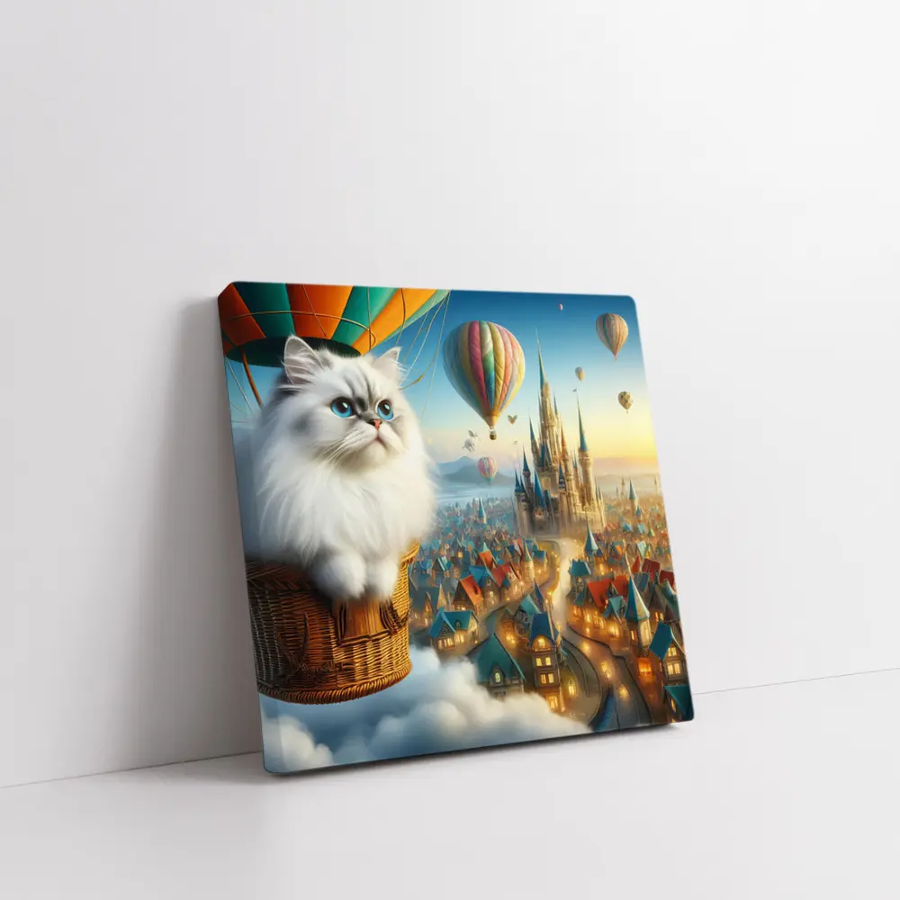 Persian Cat Hot Air Balloon Fantasy City – Wall Art