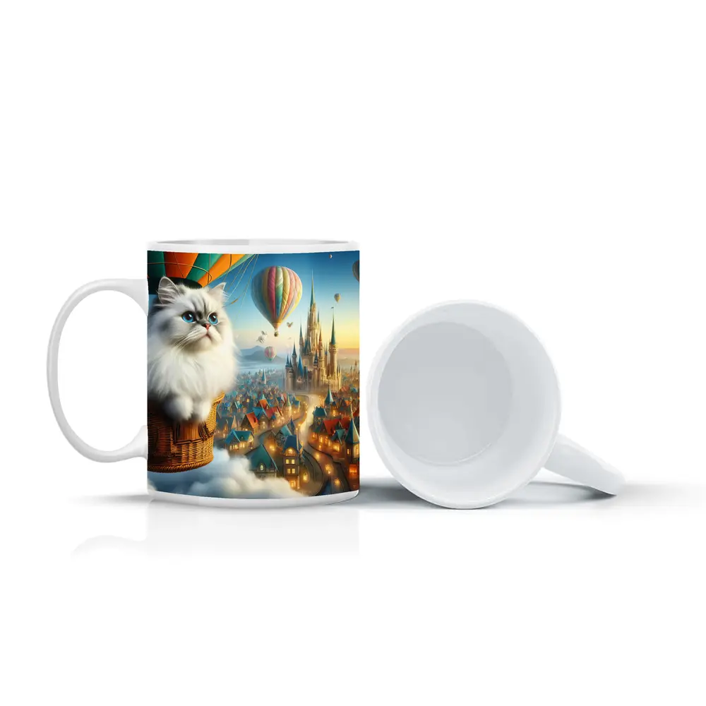 Persian Cat Hot Air Balloon Fantasy City – Mugs