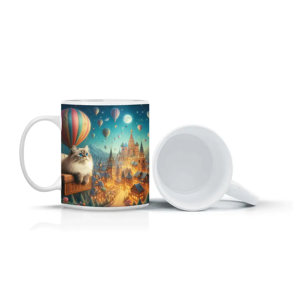 Ragdoll Cat Hot Air Balloon Fantasy City – Mugs