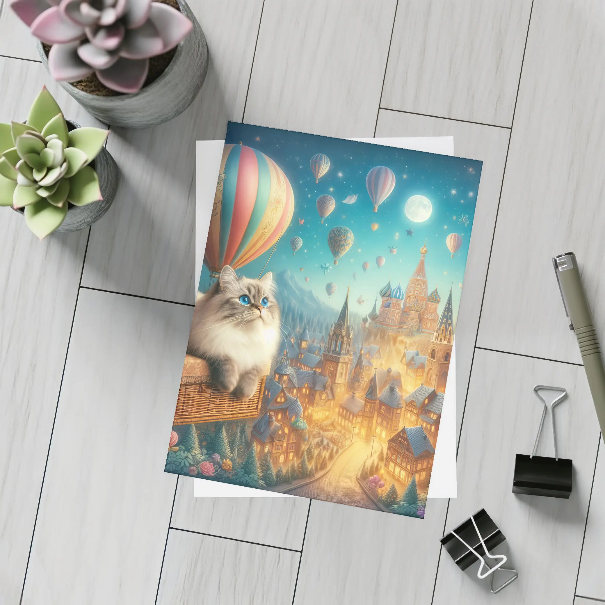Ragdoll Cat Hot Air Balloon Fantasy City – Postcards
