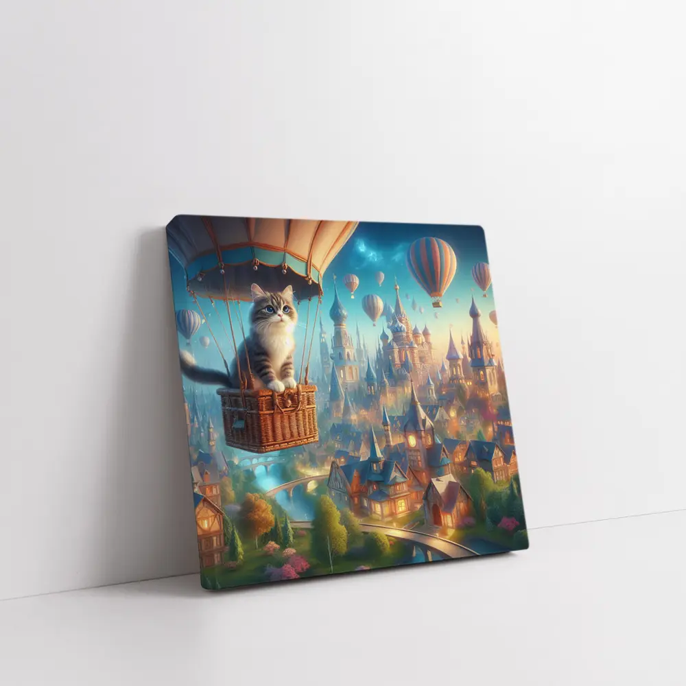 Cat Hot Air Balloon Fantasy Castle Town – Wall Art