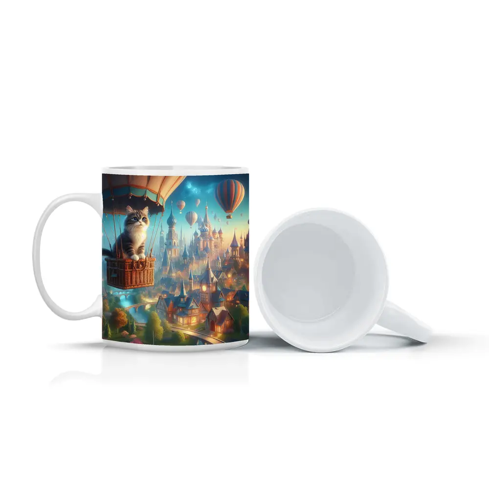 Cat Hot Air Balloon Fantasy Castle Town – Mugs