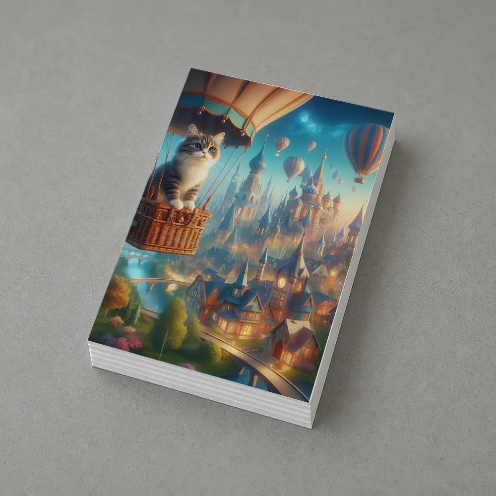 Cat Hot Air Balloon Fantasy Castle Town – Postcards